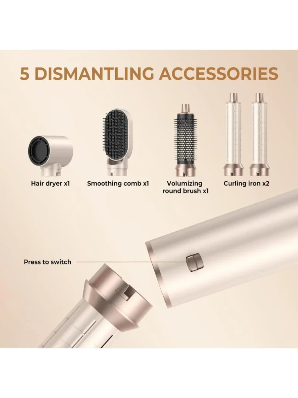 5-in-1 Hair Dryer Brush Set - Ionic Blow Dryer, Curler, Volumizer & Straightener